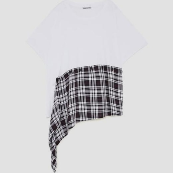 Zara White Asymmetrical Checkered Blouse Size: S - Picture 4 of 5